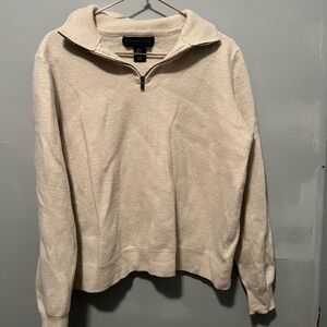 Christian Lacroix Beige Zip-Up Men's Sweater - 100% Extra Fine Merino Wool
